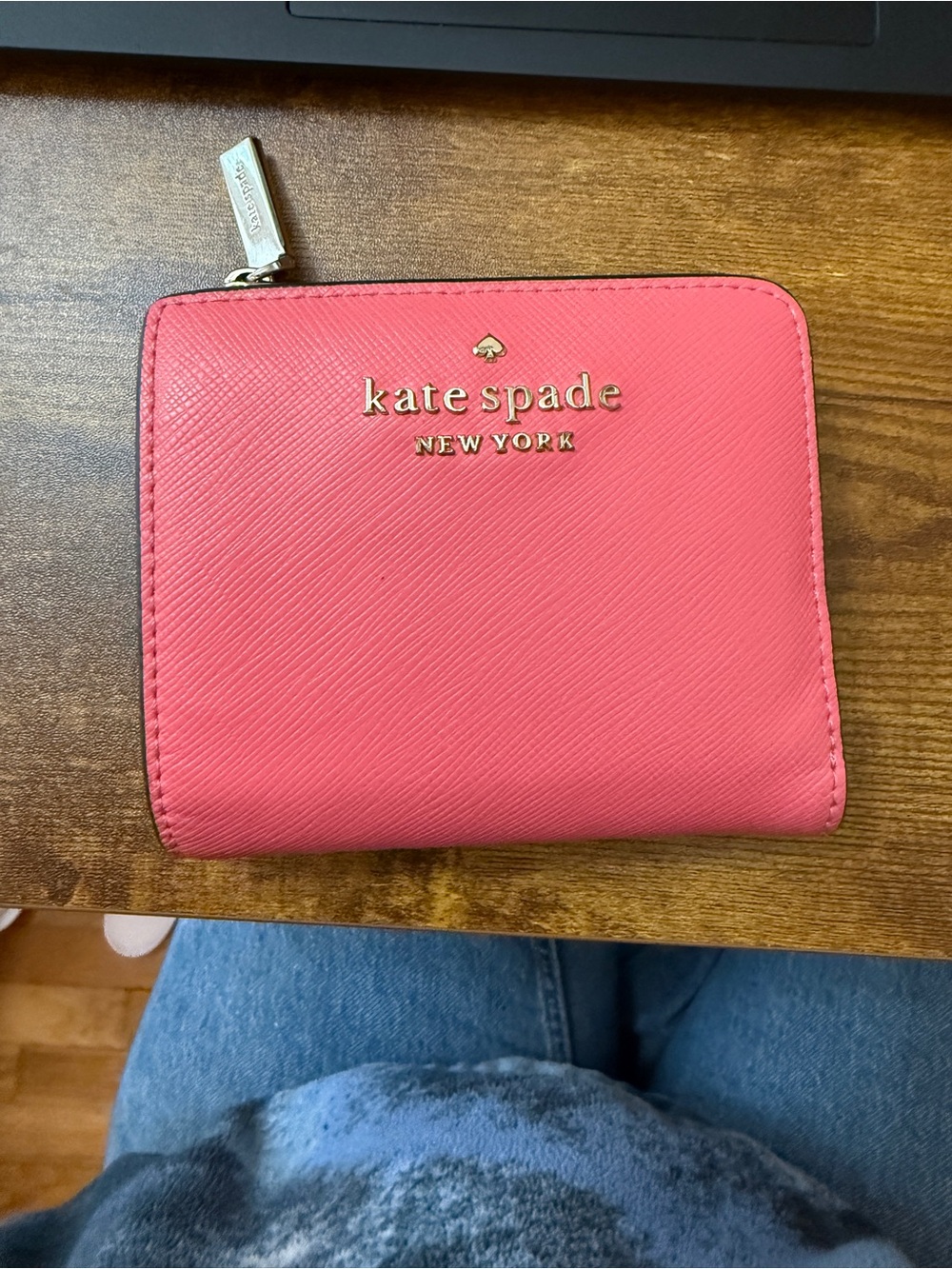 kate spade Coral Pink Zip Around Wallet with Gold Logo